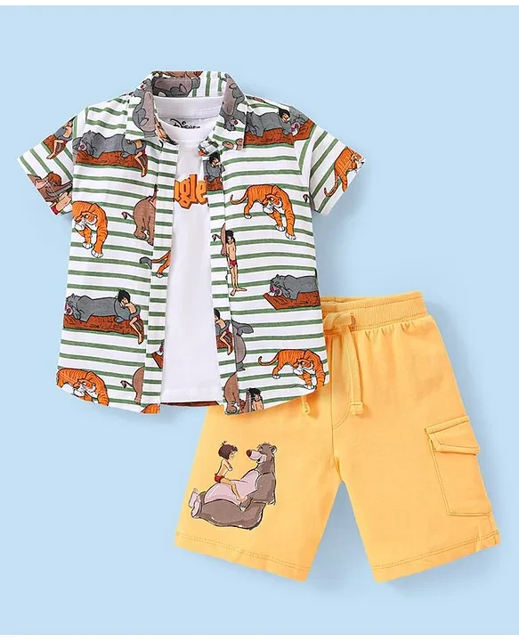 Disney Cotton Knit Half Sleeves Shirt & Shorts Set with Inner Tee & The Jungle B