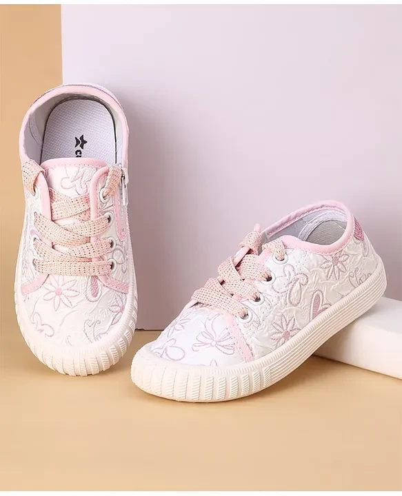 Cute Walk by Babyhug Lace Ups Casual Shoes Floral Print - Pink